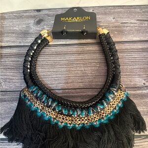 NWT Makarlon Black and Gold Statement Necklace with earrings
